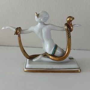 Vintage Royal Dux ‘Snake Charmer’ White/ Gold hand painted porcelain figurine